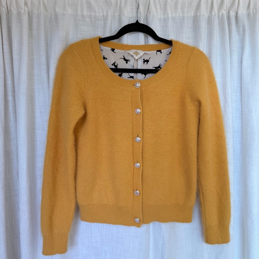 Anthropologie HWR Gold Angora Rabbit Hair Cardigan Cat Lining Size M
